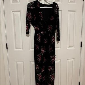 Connected Apparel Black Dress with Pink Floral Design